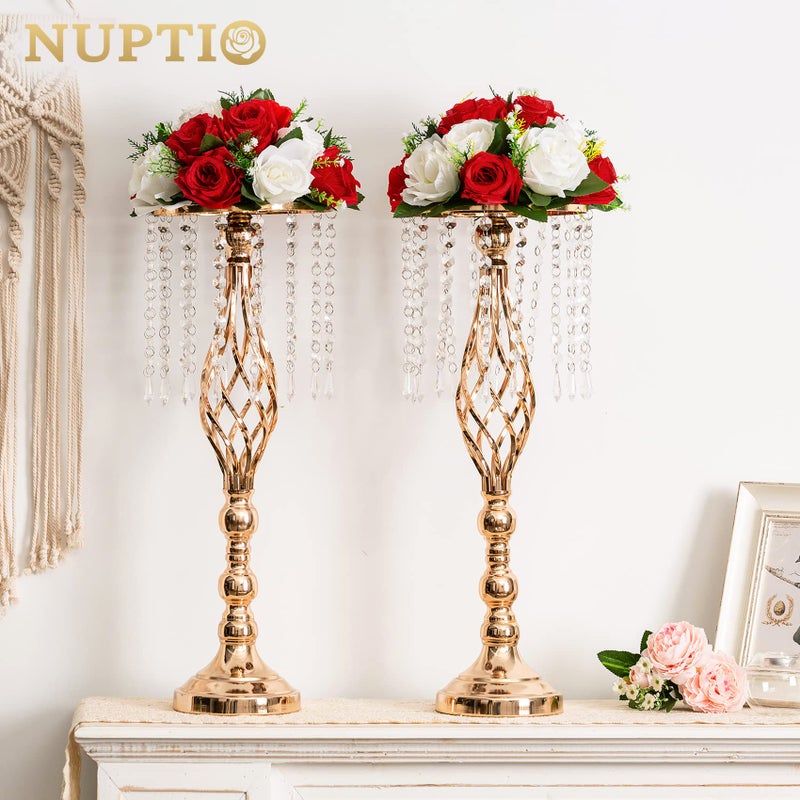 NUPTIO Flower Centerpieces for Wedding Tables: Red & White Artificial Flower Ball Arrangement for Christmas Thanksgiving Party - 2 Pcs Fake Floral Rose for Bridal Shower Decor - Image 2
